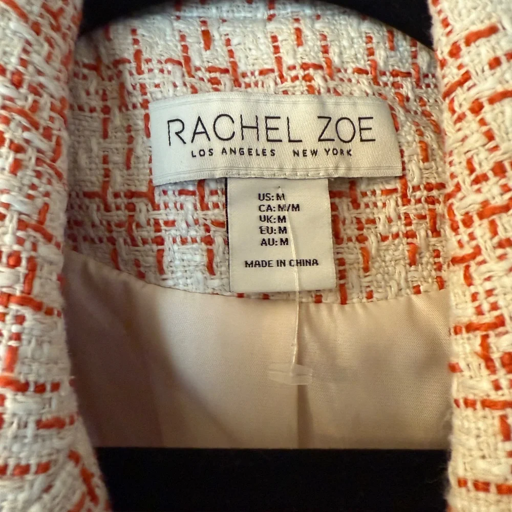 Rachel Zoe Orange & White Tweed Blazer - Picture 3 of 9